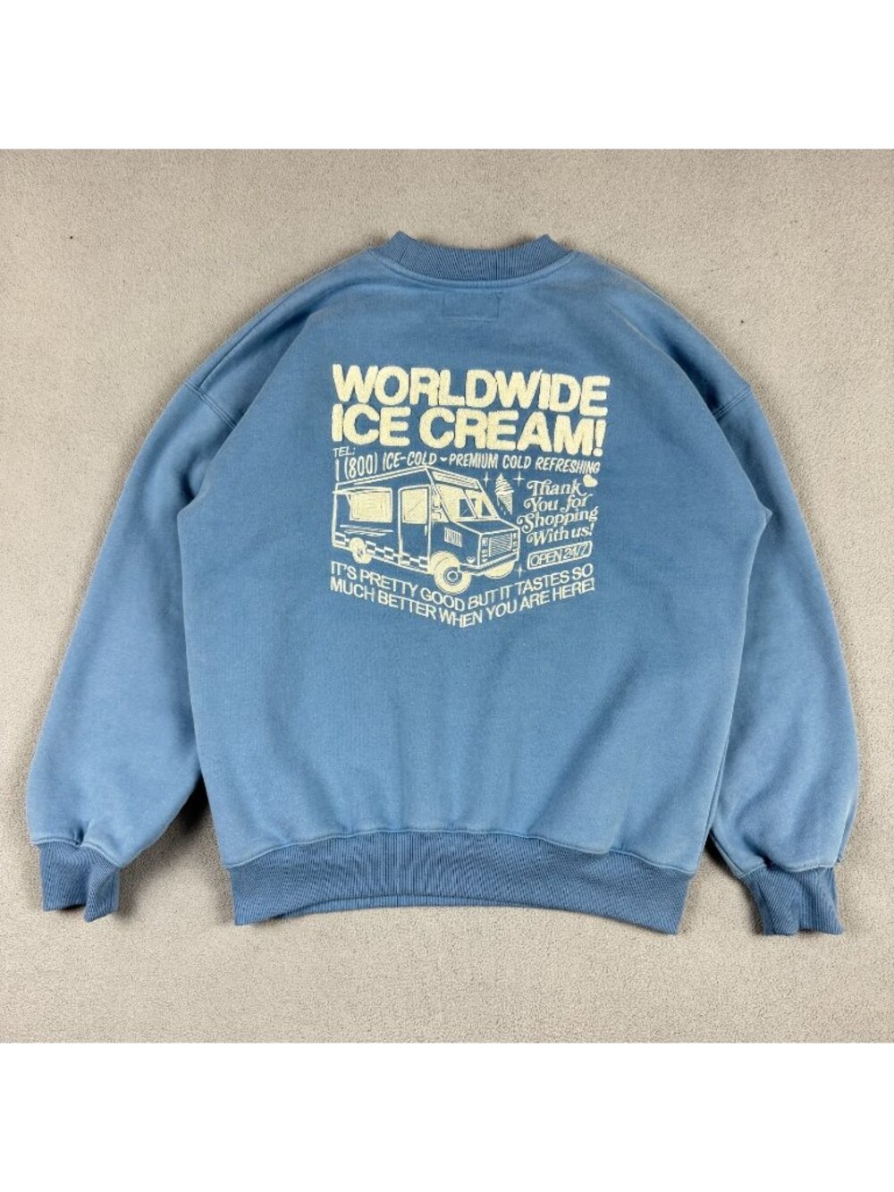 Dandy Worldwide Sweatshirt Mens L Blue Puff Print Ice Cream Streetwear Crewneck